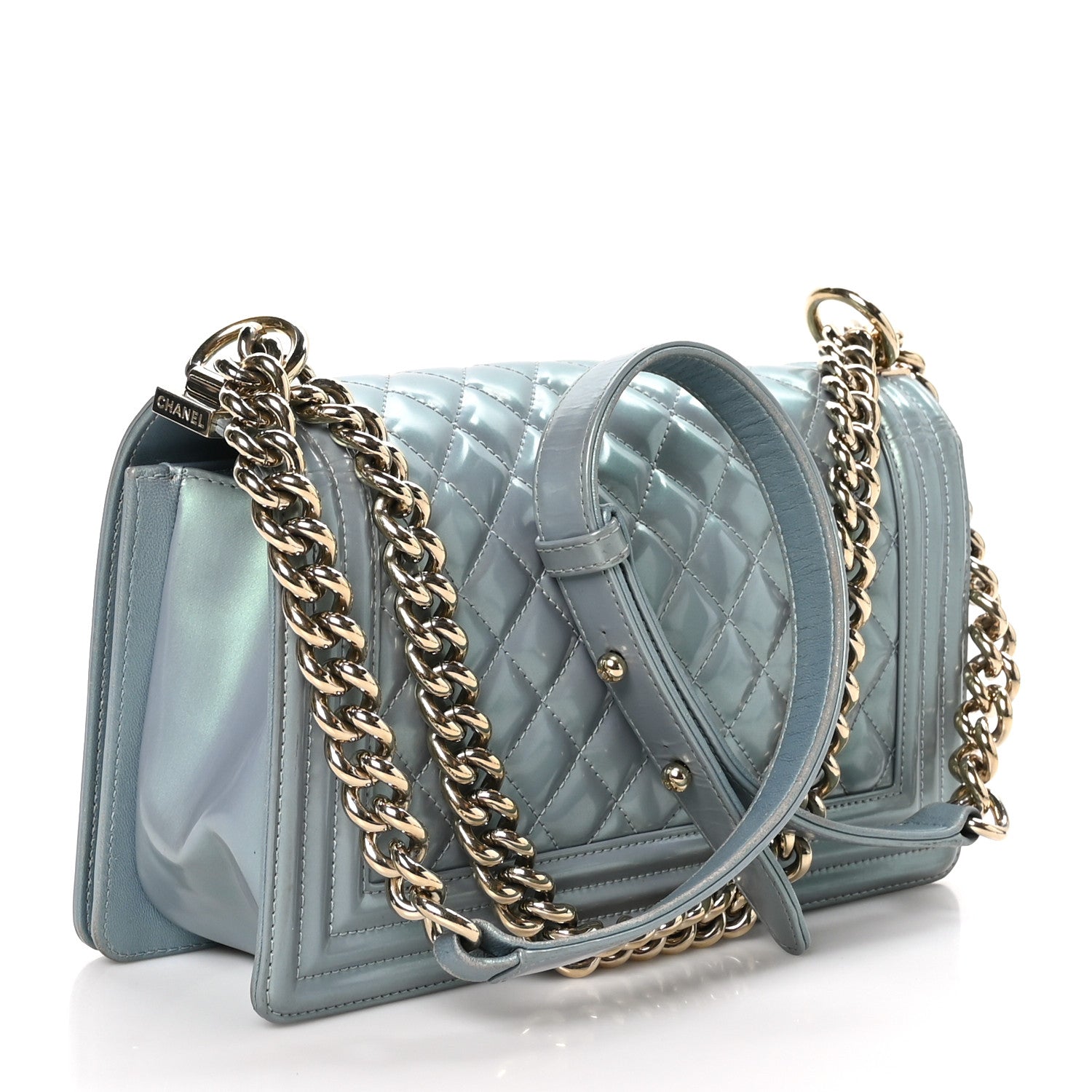 Chanel Iridescent Patent Calfskin Quilted Medium Boy Flap Light Blue 3 of 11