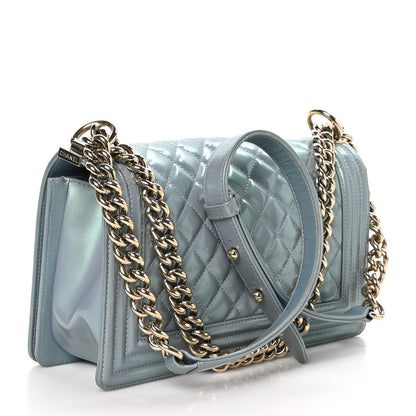 Chanel Iridescent Patent Calfskin Quilted Medium Boy Flap Light Blue 3 of 11