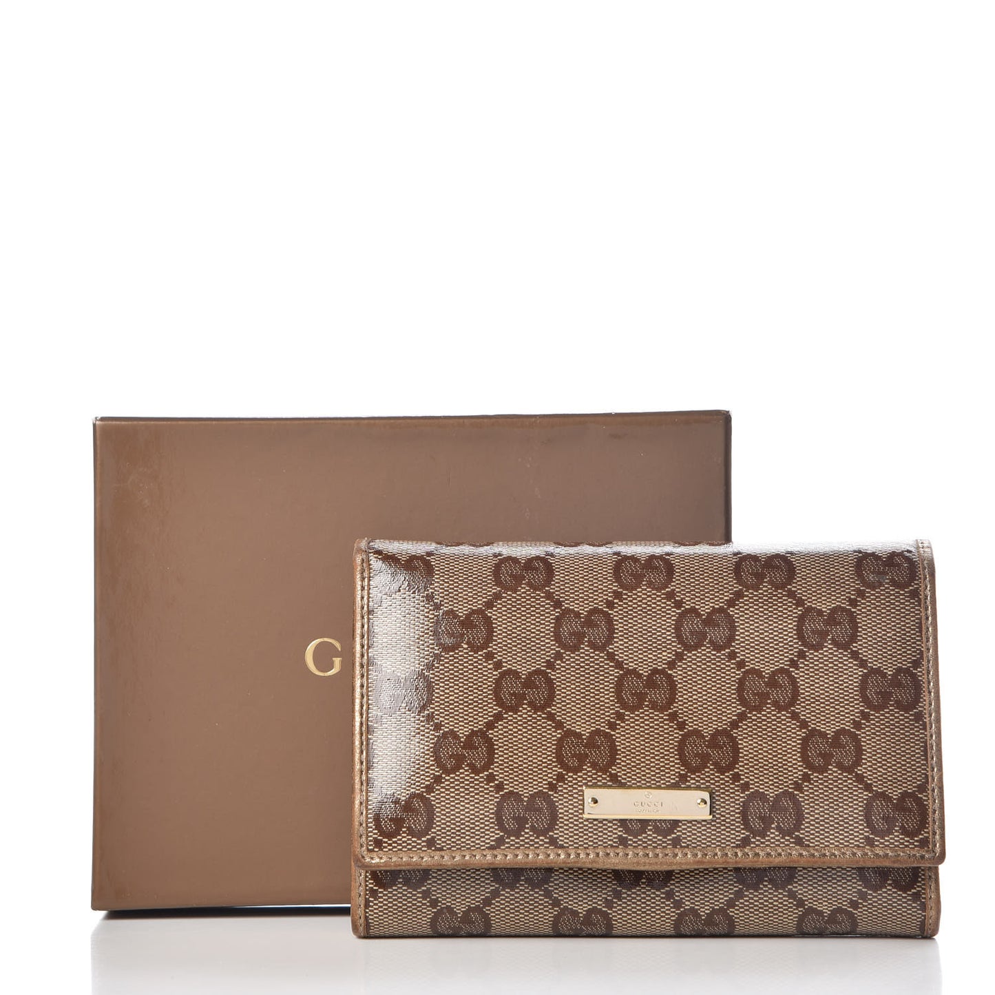 Metallic Crystal Monogram French Flap Wallet Gold