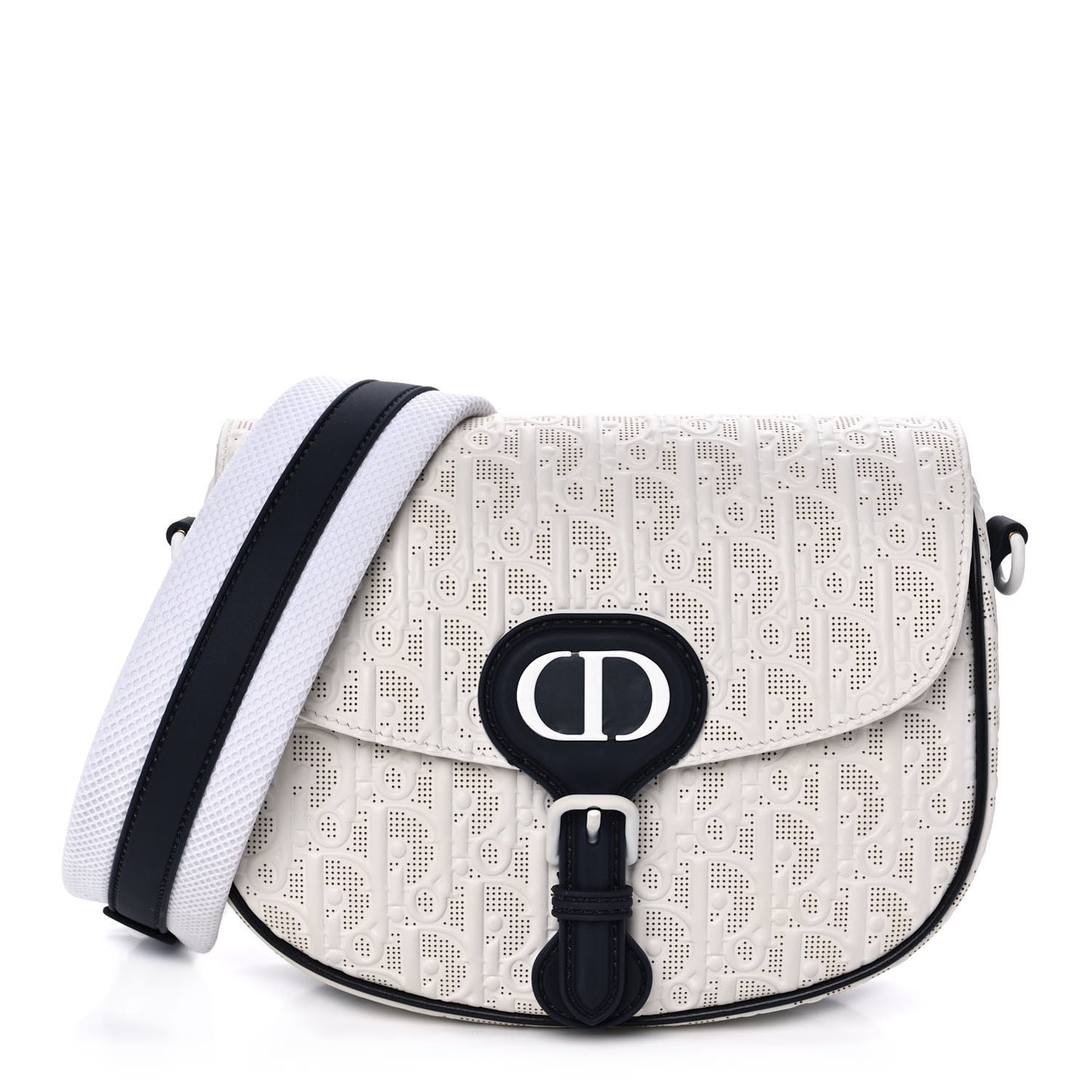 Calfskin Perforated Oblique Medium Bobby Flap White Blue