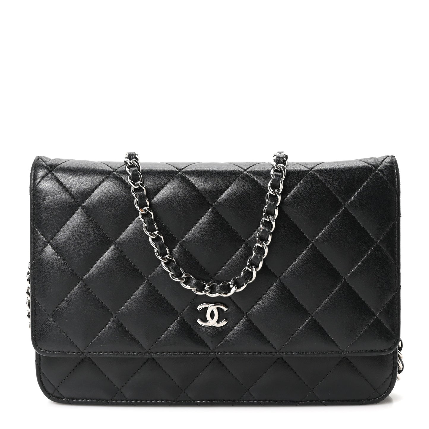Lambskin Quilted Wallet On Chain WOC Black