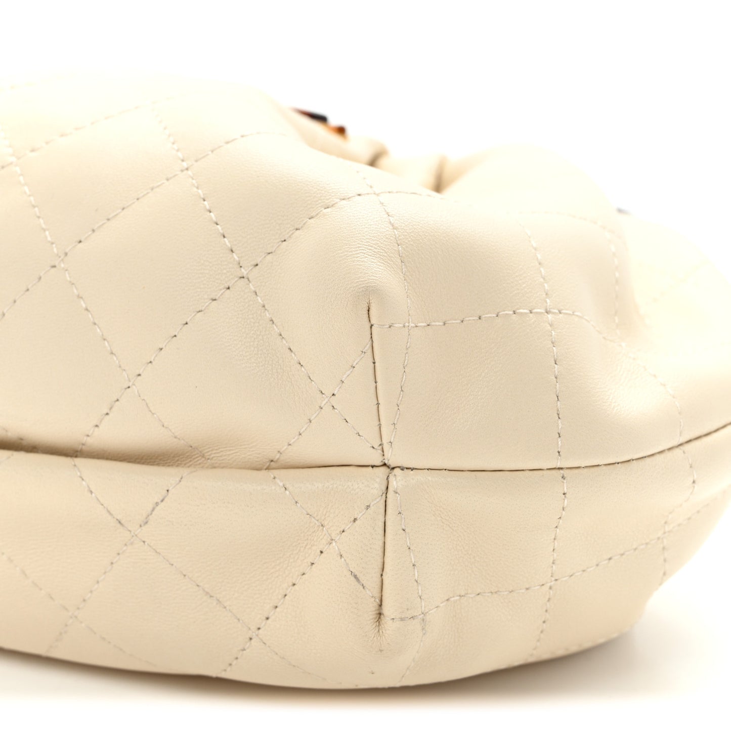 Lambskin Plexiglass Tortoise Shell Quilted Small Pouch Light Beige