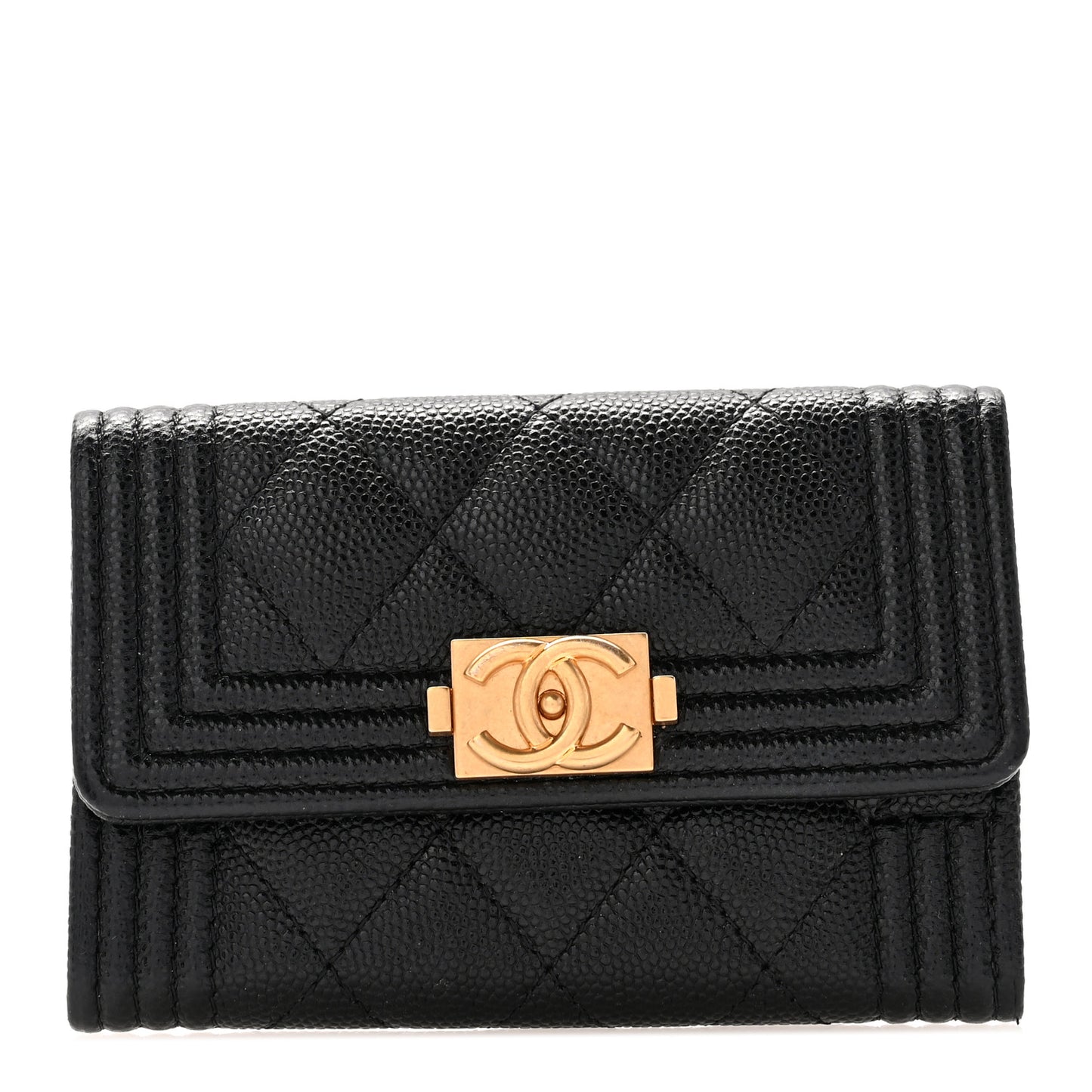 Caviar Quilted Boy Flap Card Holder Black