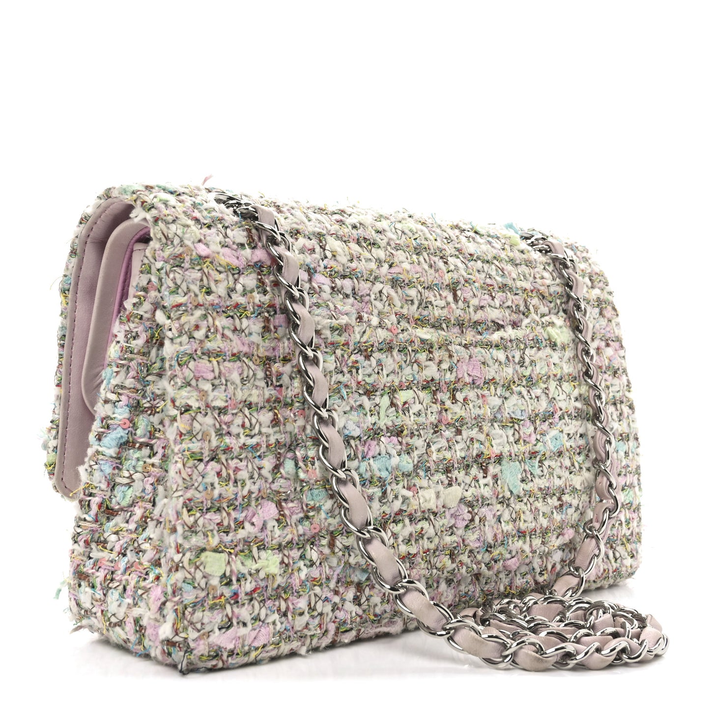 Tweed Quilted Medium Double Flap Light Pink Multicolor