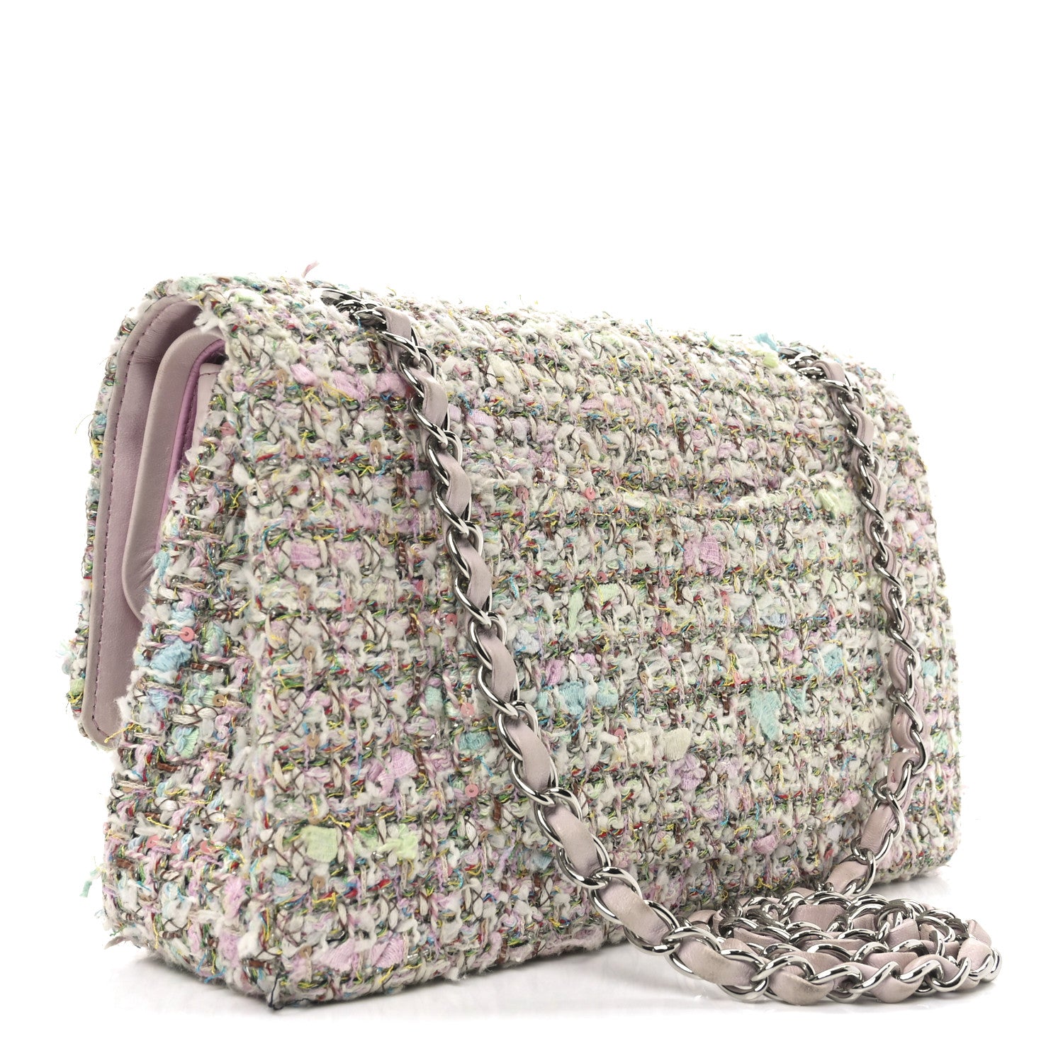 Chanel Tweed Quilted Medium Double Flap Light Pink Multicolor 3 of 13