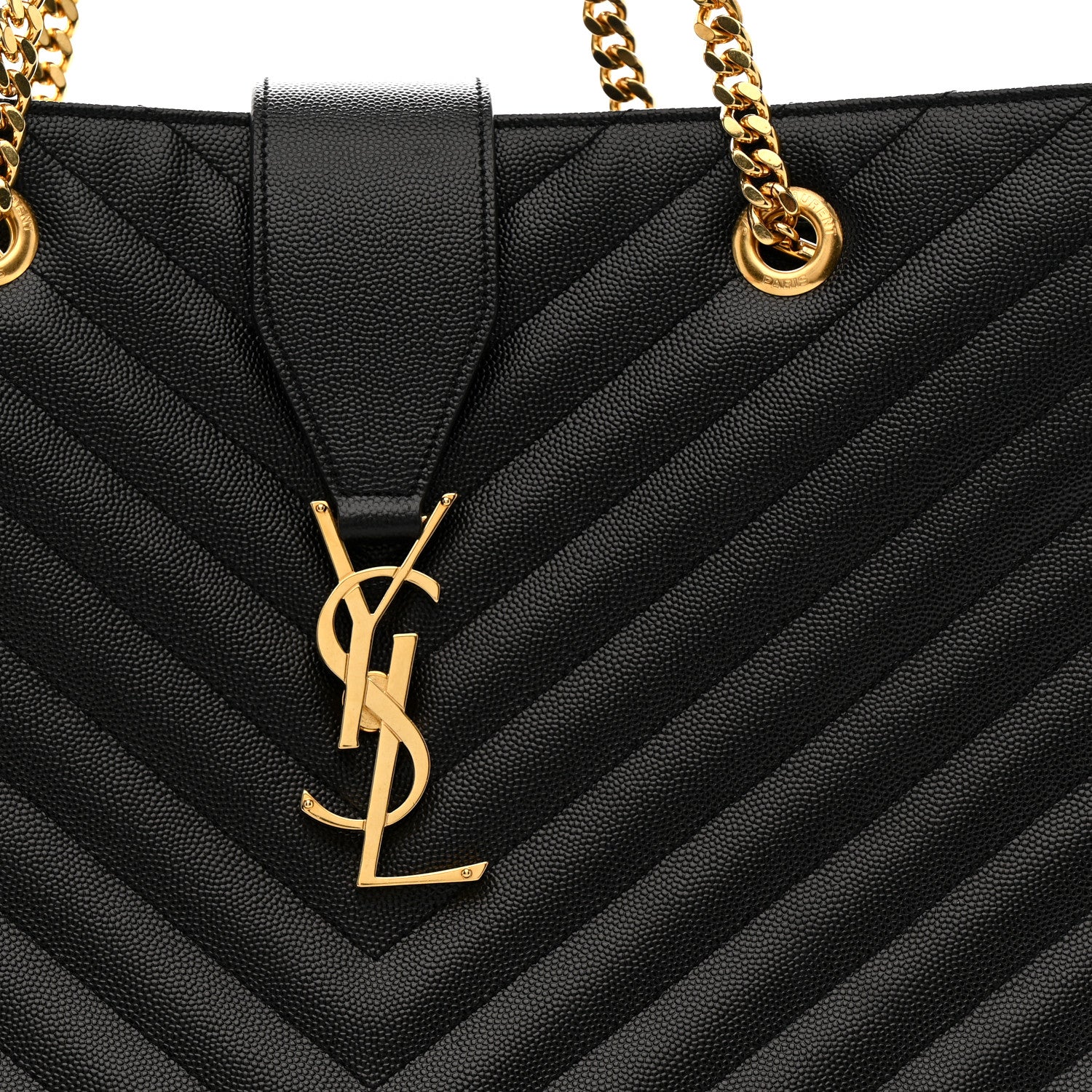 Saint Laurent Grain De Poudre Matelasse Chevron Monogram Shopping Bag Black 11 of 13