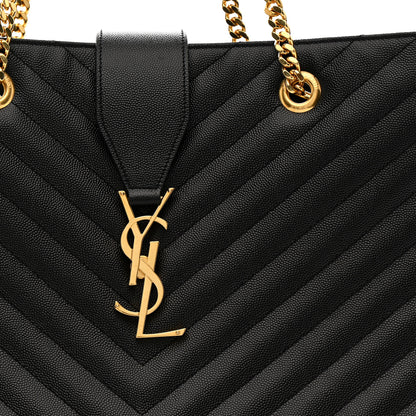 Saint Laurent Grain De Poudre Matelasse Chevron Monogram Shopping Bag Black 11 of 13