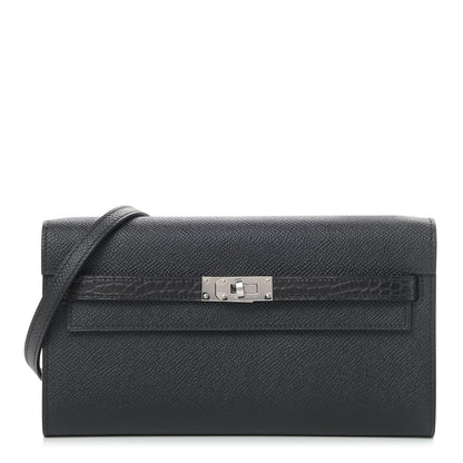 Hermes Epsom Matte Alligator Touch Kelly Wallet To Go Black 1 of 9