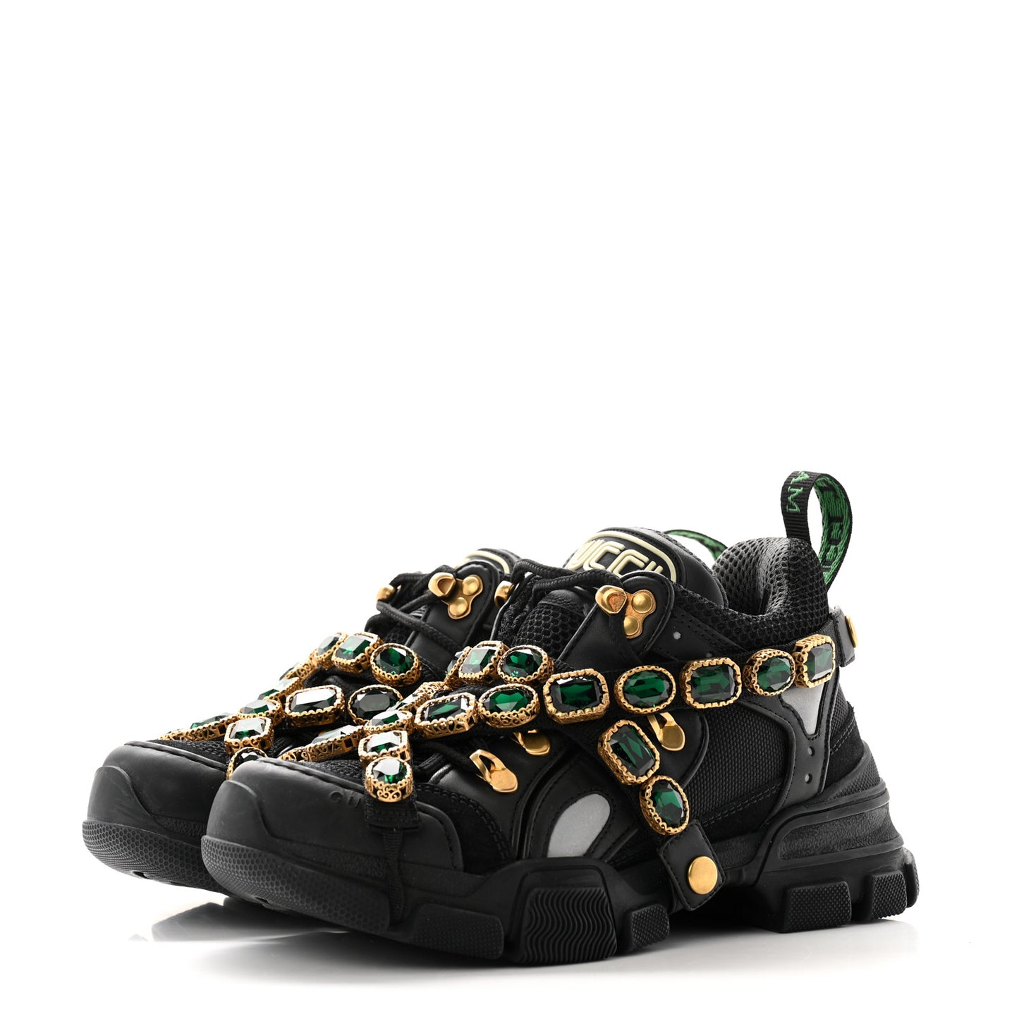 X SEGA Mesh Suede Calfskin Removable Crystals Womens Flashtrek Sneakers 36.5 Black Silver
