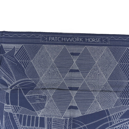 Hermes Cashmere Silk Patchwork Horse Shawl 140 Bleu De Chine Blanc 5 of 6