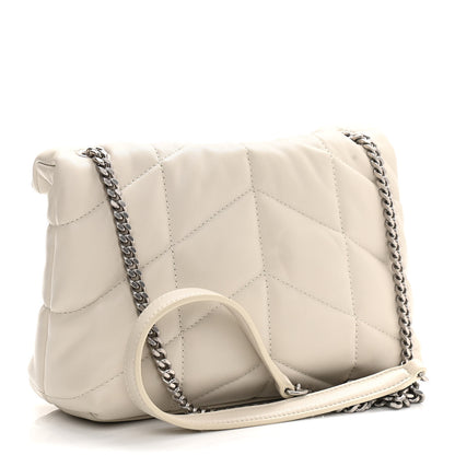 Saint Laurent Lambskin Quilted Toy Loulou Puffer Monogram Chain Satchel Blanc Vintage 3 of 12