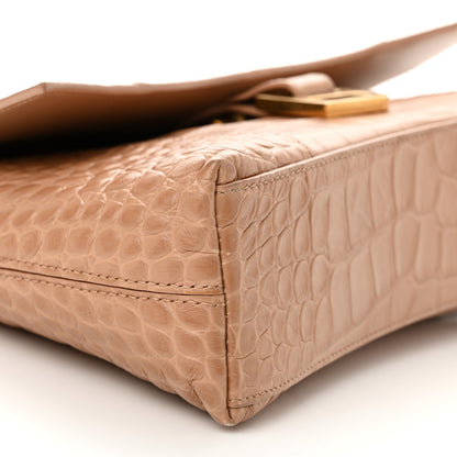 Balenciaga Extra Supple Calfskin Crocodile Embossed XS Downtown Shoulder Bag Nude Beige 12 of 13