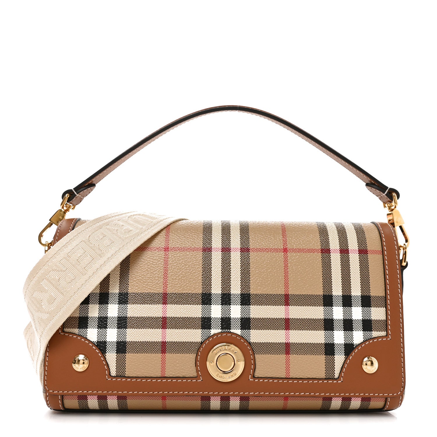 Burberry Coated Canvas Calfskin Vintage Check Small Note Crossbody Bag Briar Brown 1 of 9