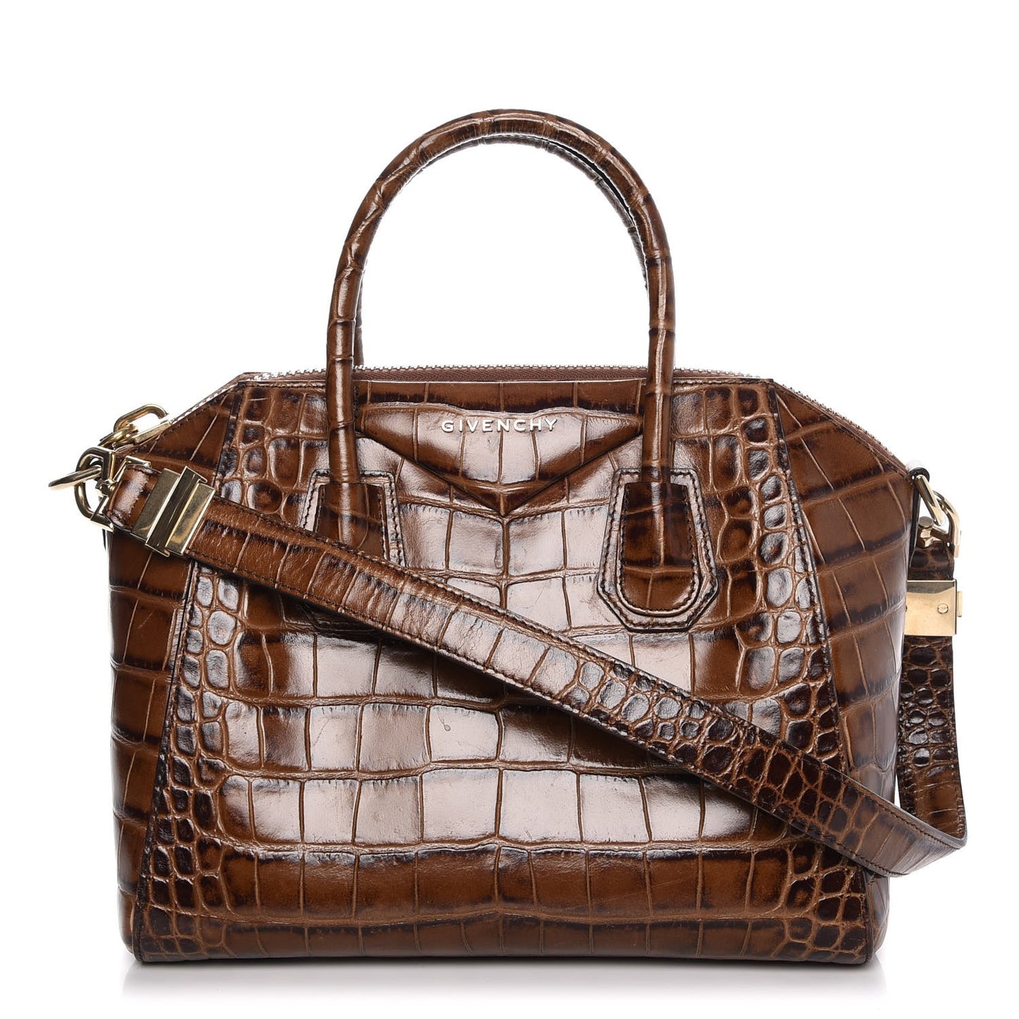 Calfskin Crocodile Embossed Small Antigona Brown