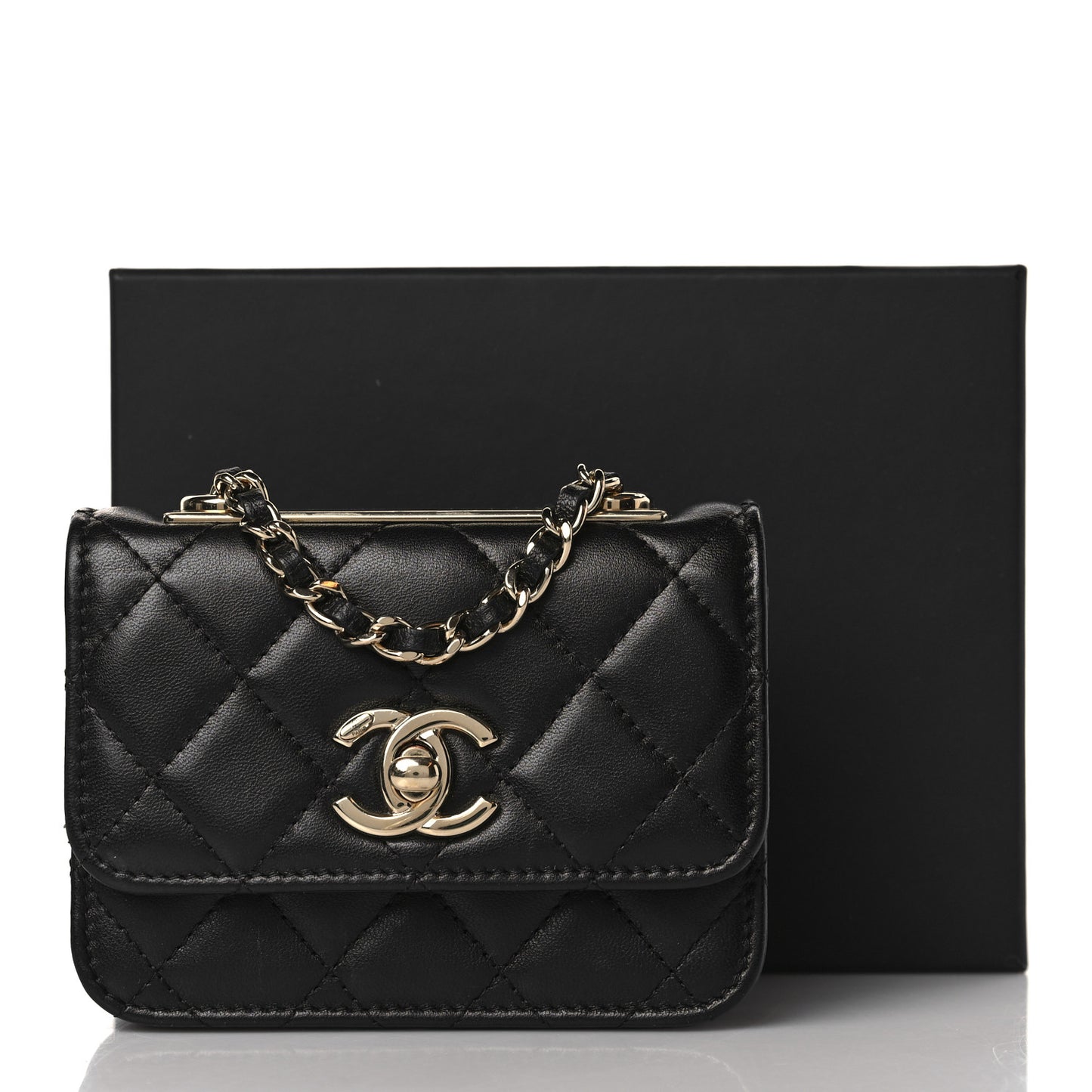 Lambskin Quilted Trendy CC Card Holder On Chain Black