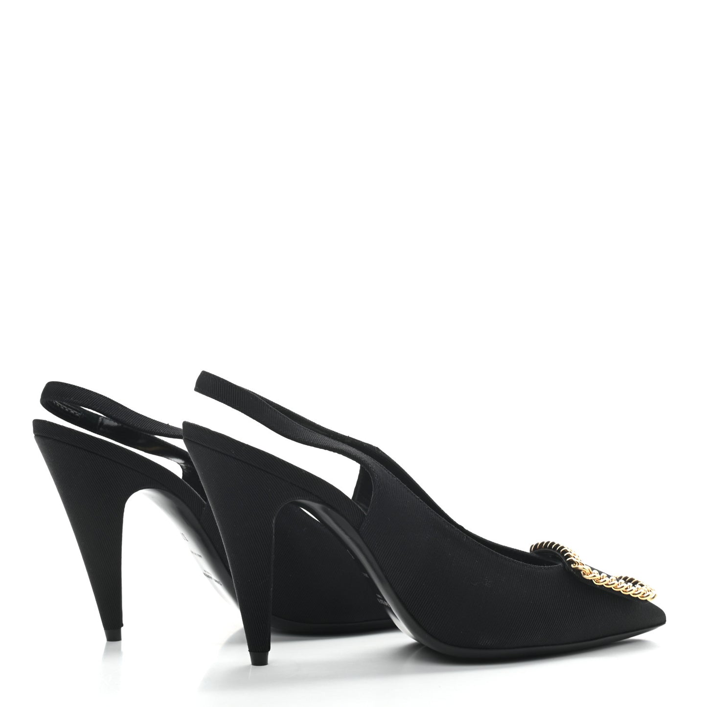 Grosgrain St. Sulpice Chain Buckle Slingback Pumps 37 Black