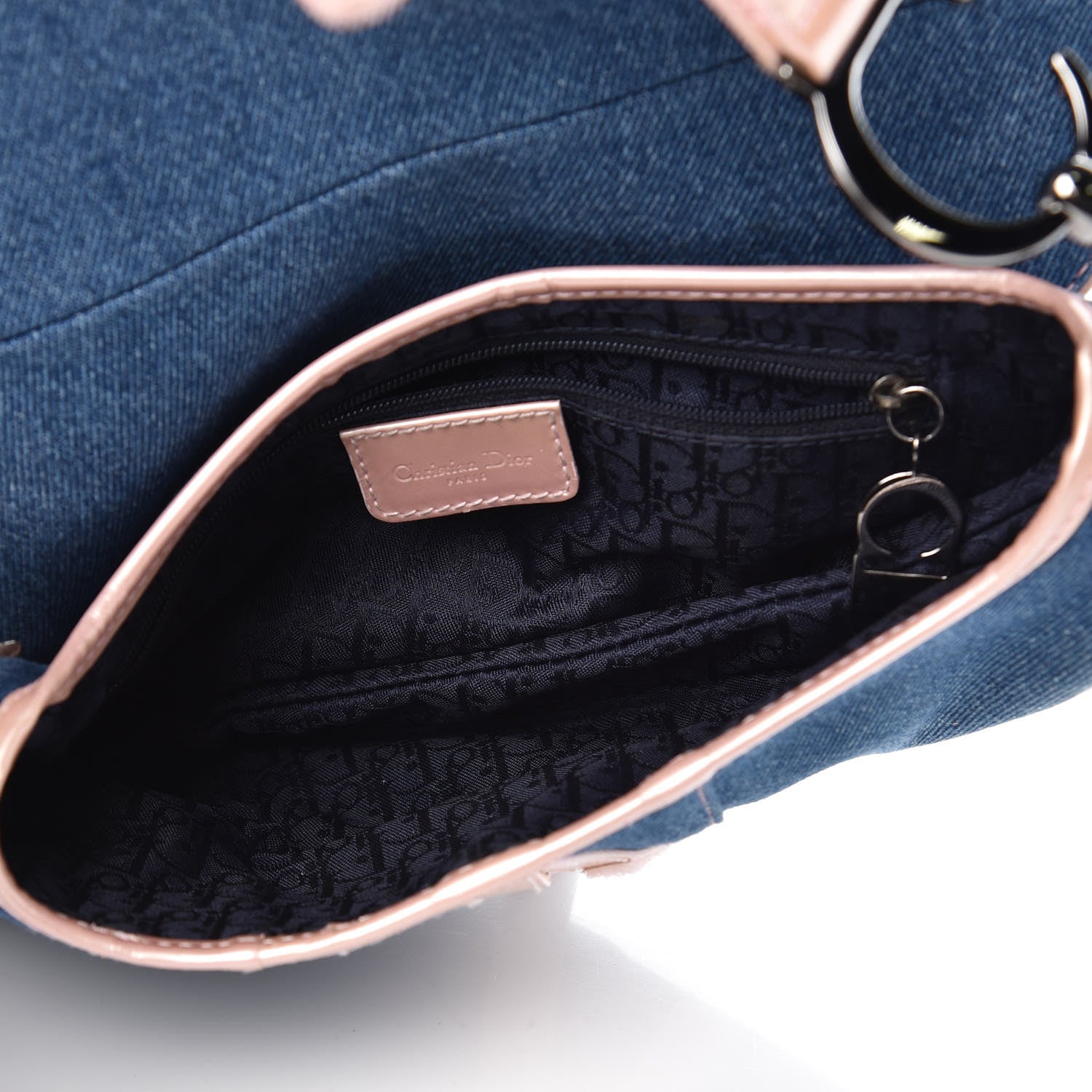 Christian Dior Patent Denim Jeans Saddle Bag Blue Pink 5 of 10