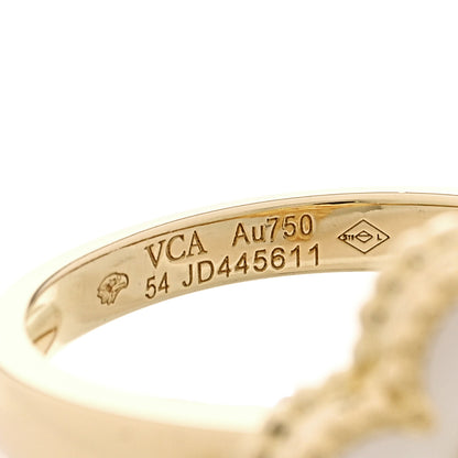 Van Cleef & Arpels 18K Yellow Gold Diamond Mother of Pearl Vintage Alhambra Ring 54 6.75 4 of 5