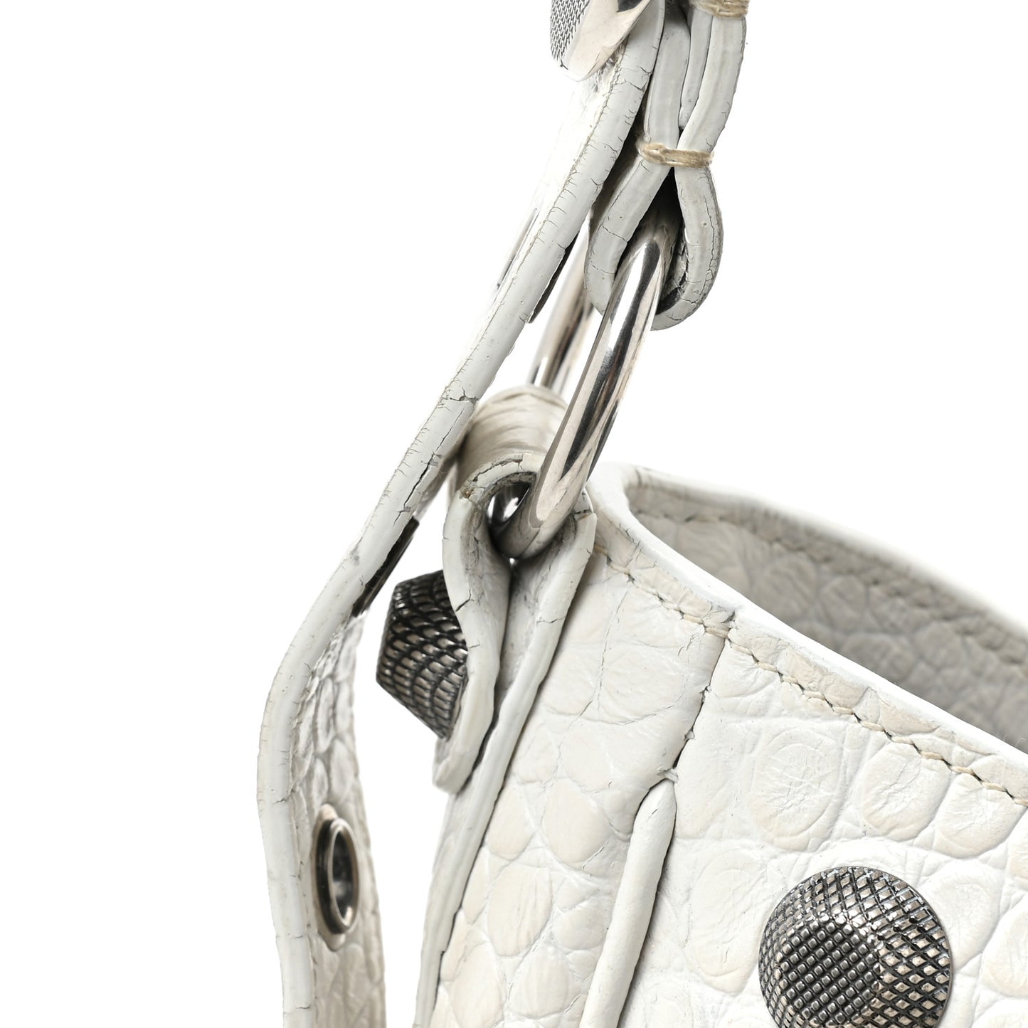 Extra Supple Calfskin Crocodile Embossed Medium Le Cagole Shoulder Bag White