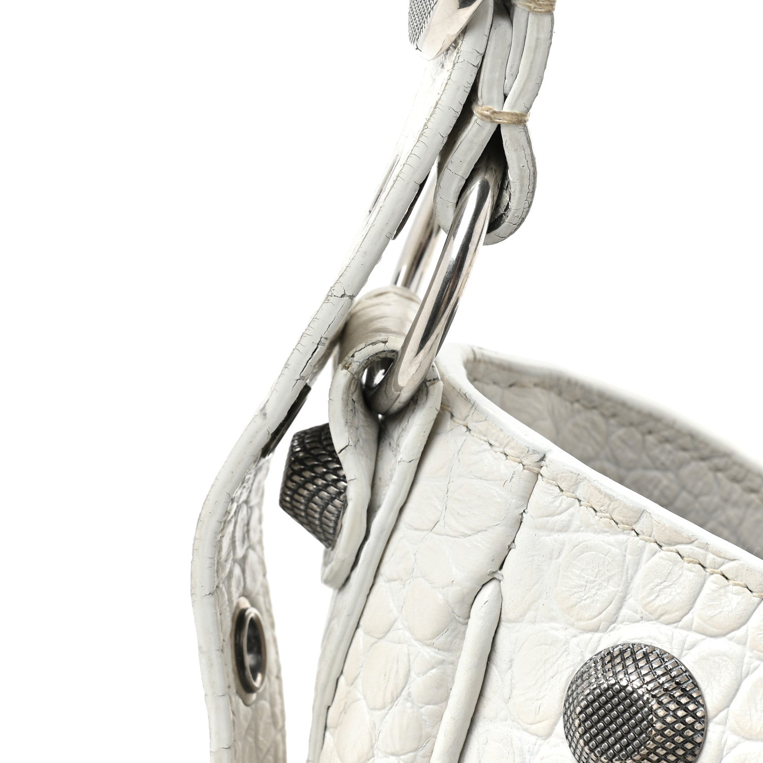 Balenciaga Extra Supple Calfskin Crocodile Embossed Medium Le Cagole Shoulder Bag White 13 of 18