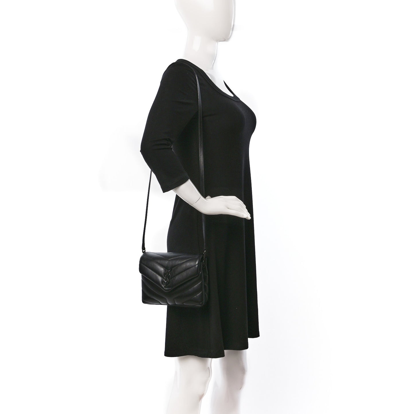 Calfskin Y Quilted Monogram Monochrome Toy Loulou Crossbody Bag Black