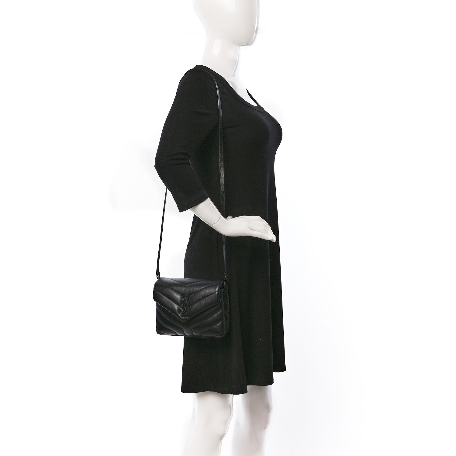 Saint Laurent Calfskin Y Quilted Monogram Monochrome Toy Loulou Crossbody Bag Black 2 of 8