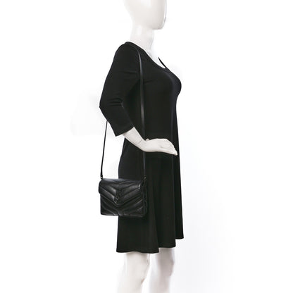 Saint Laurent Calfskin Y Quilted Monogram Monochrome Toy Loulou Crossbody Bag Black 2 of 8