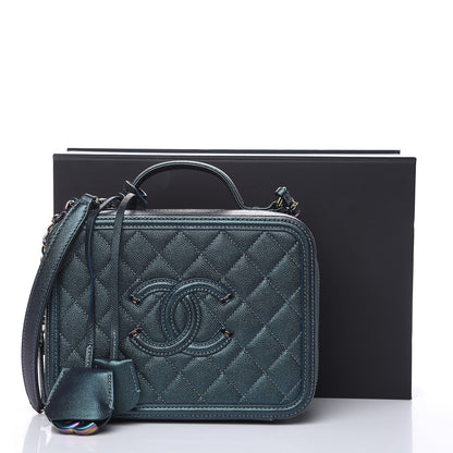 Chanel Iridescent Caviar Quilted Medium CC Filigree Vanity Case Dark Turquoise 10 of 10