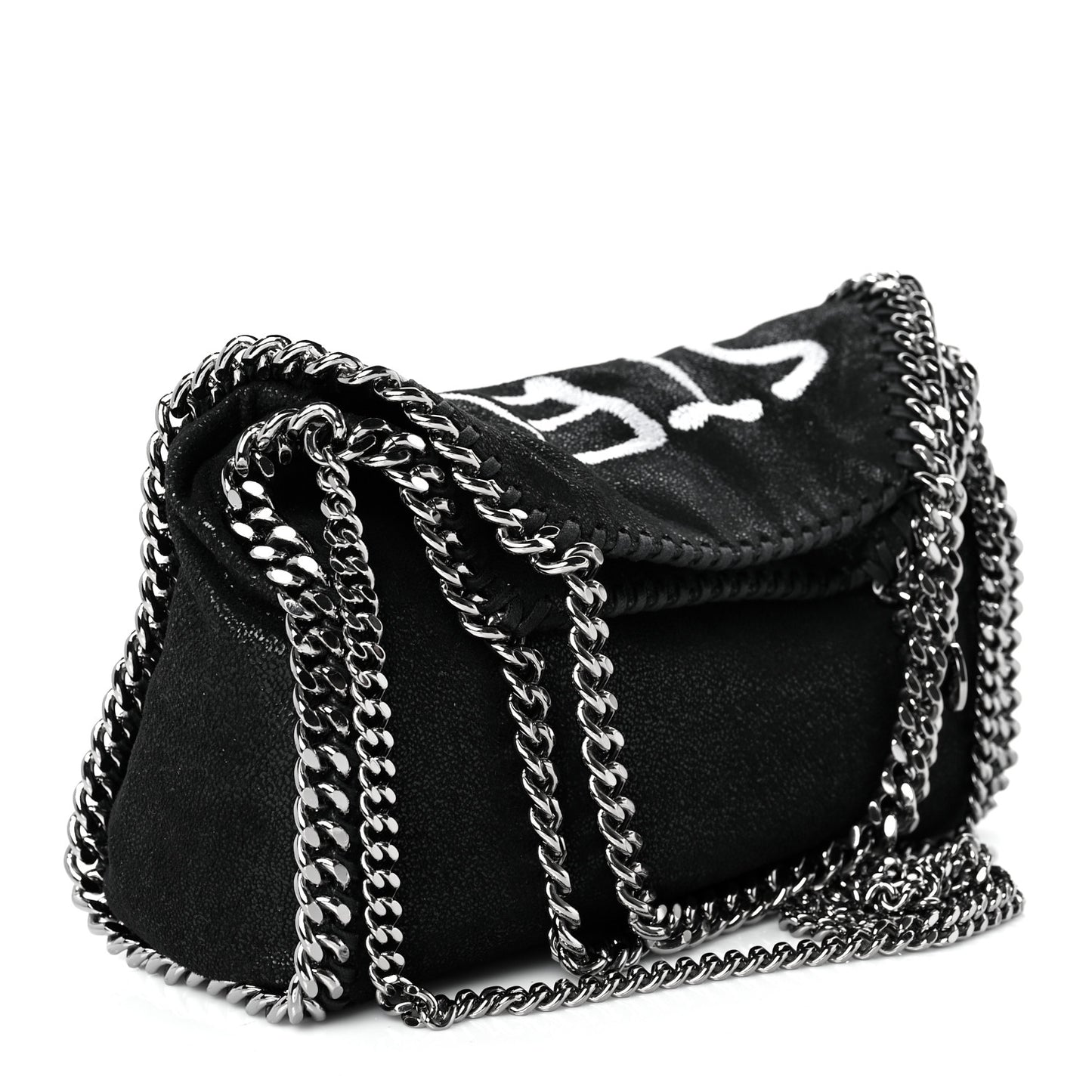 X ED CURTIS Shaggy Deer Logo Embroidered Mini Falabella Fold Over Tote Black