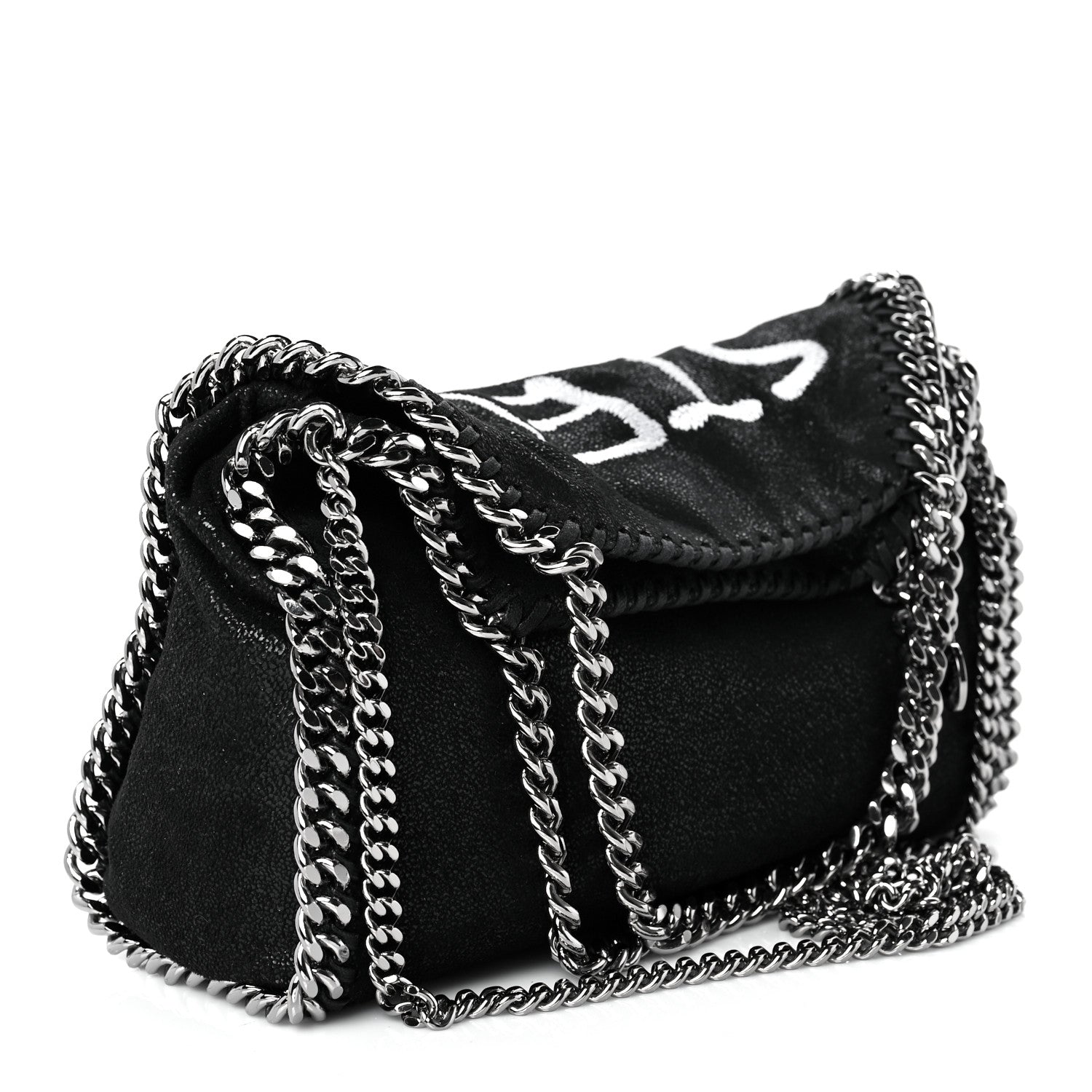 Stella McCartney X ED CURTIS Shaggy Deer Logo Embroidered Mini Falabella Fold Over Tote Black 4 of 9