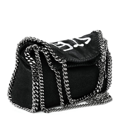 Stella McCartney X ED CURTIS Shaggy Deer Logo Embroidered Mini Falabella Fold Over Tote Black 4 of 9