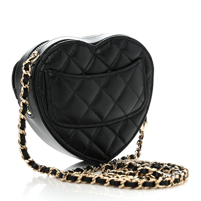 Chanel Lambskin Quilted CC In Love Heart Clutch With Chain Black 3 of 11