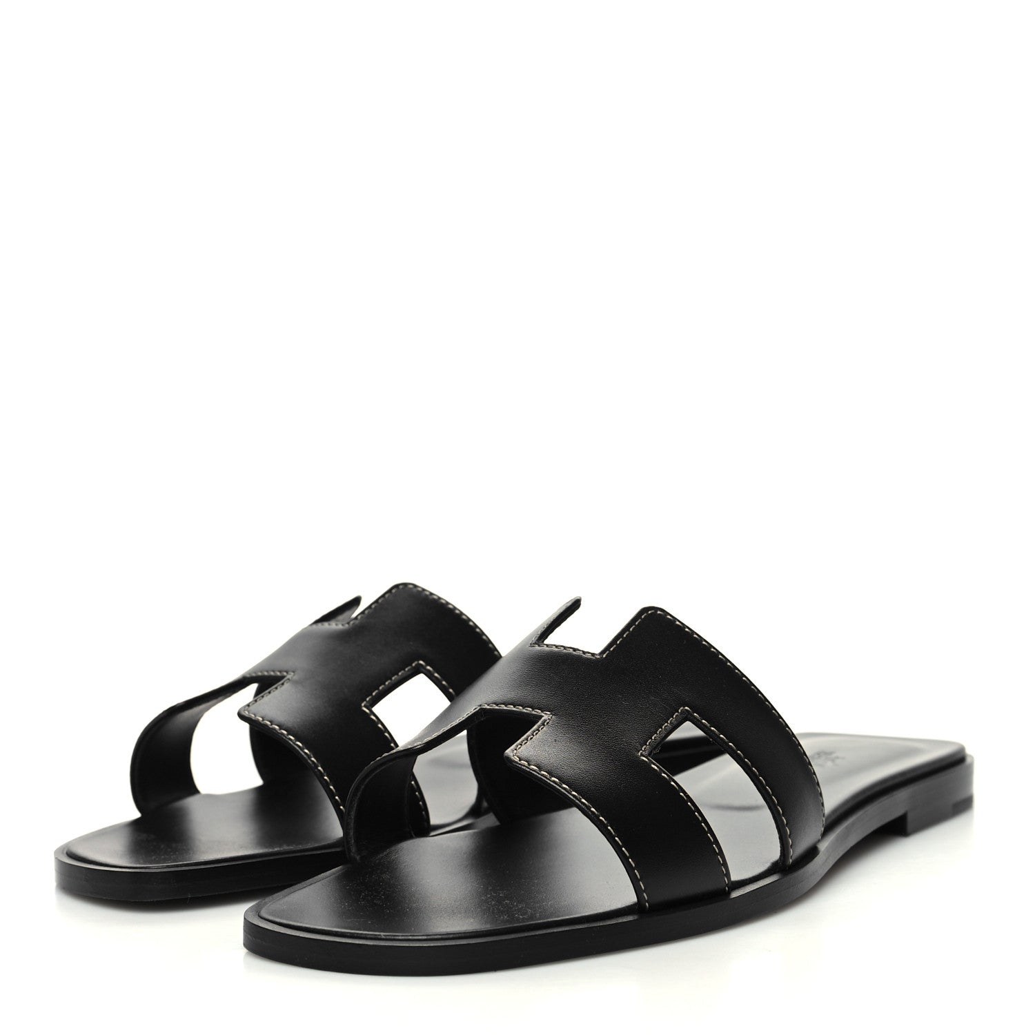 Hermes Box Calfskin Oran Sandals 38 Black 3 of 8