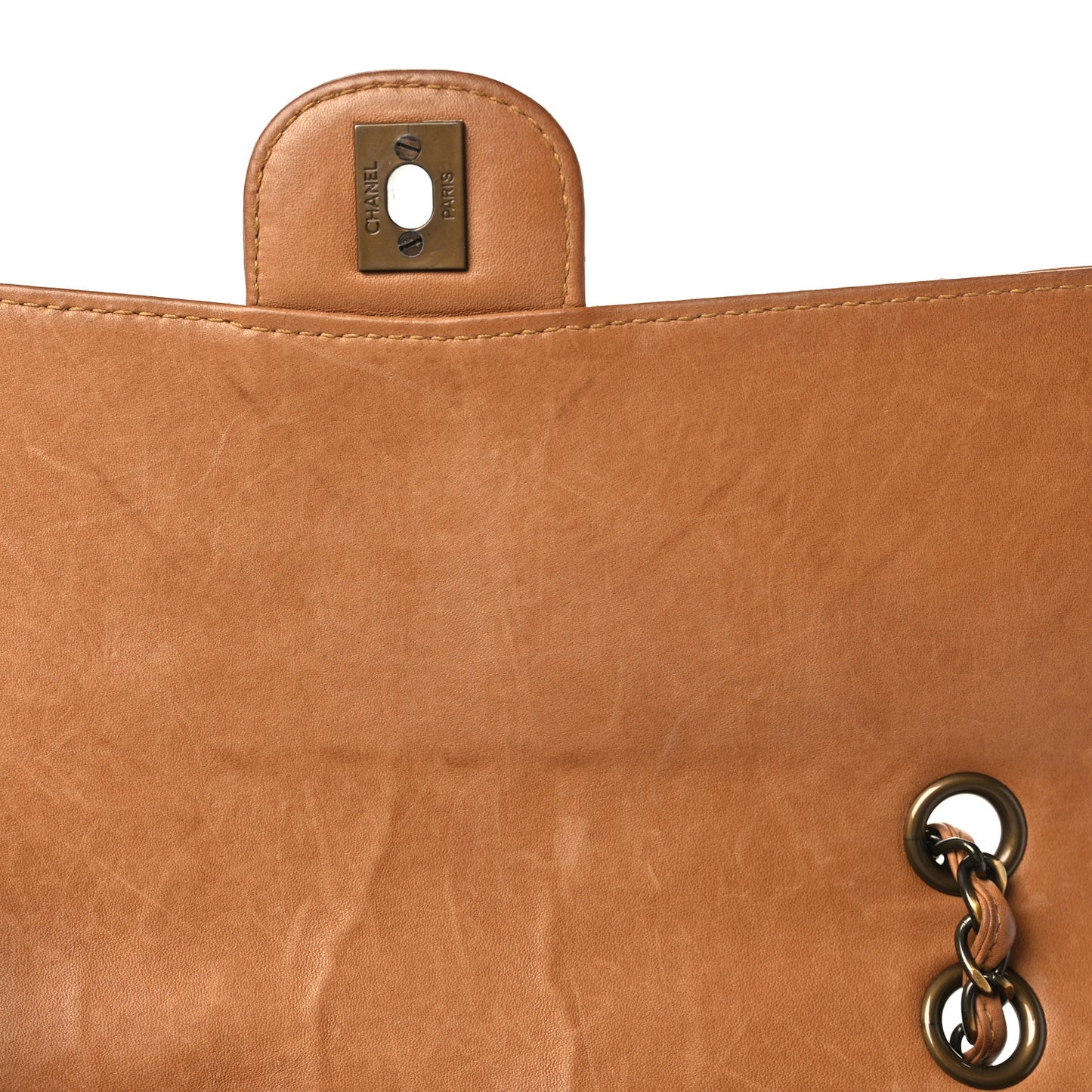 Calfskin Stitched Medium Single Flap Brown