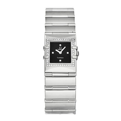 Omega Stainless Steel Diamond 19mm Constellation Quadra Quartz Watch Black 1528.46.00 1 of 4