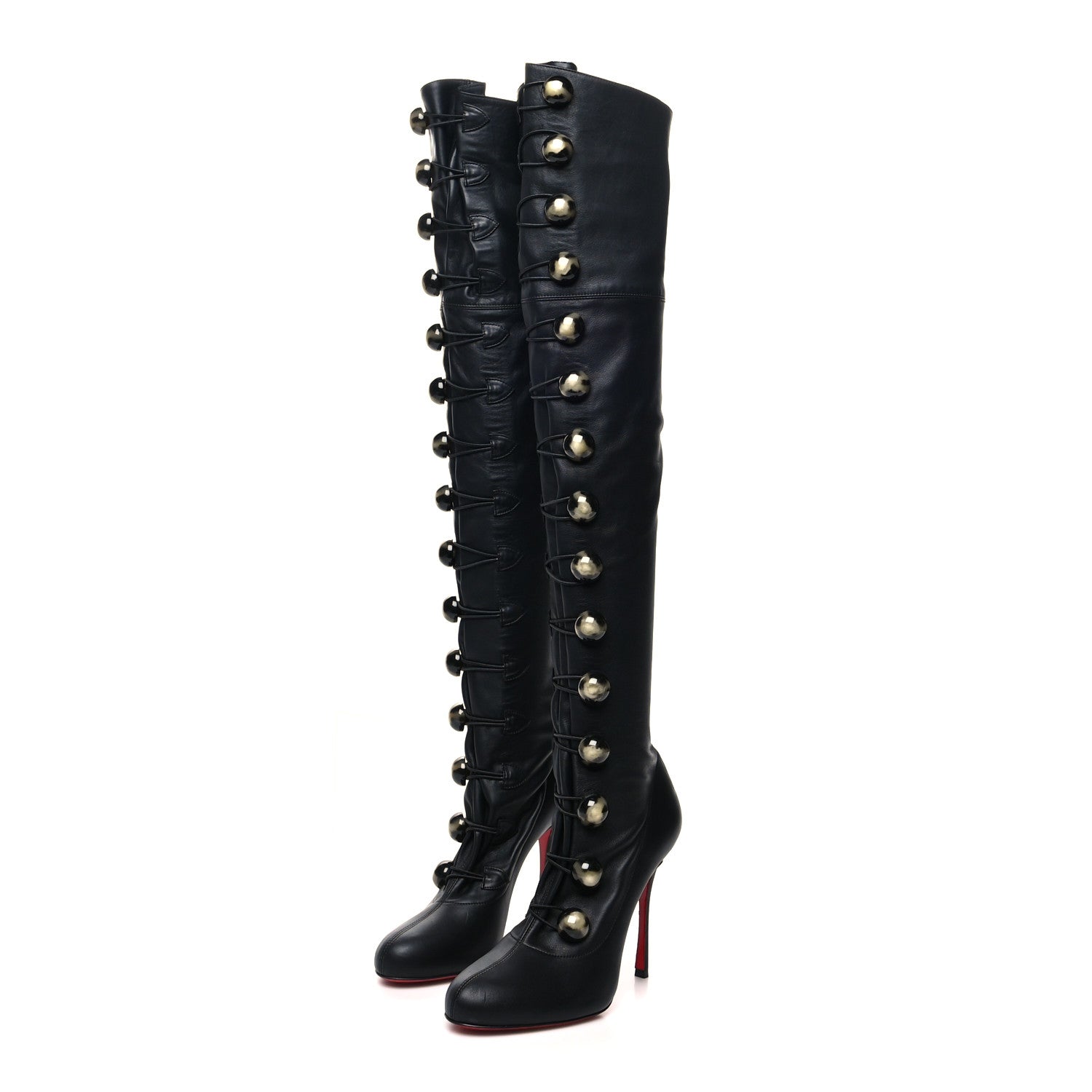 Christian Louboutin Calfskin Top Croche 120 Over The Knee Corset Boots 38 Black 3 of 6