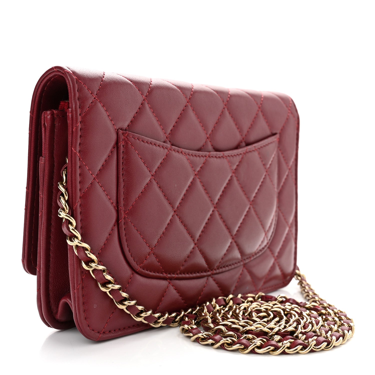 Chanel Lambskin Quilted Wallet On Chain WOC Burgundy 3 of 12