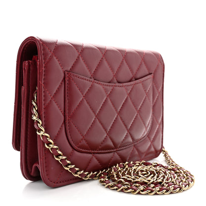 Chanel Lambskin Quilted Wallet On Chain WOC Burgundy 3 of 12