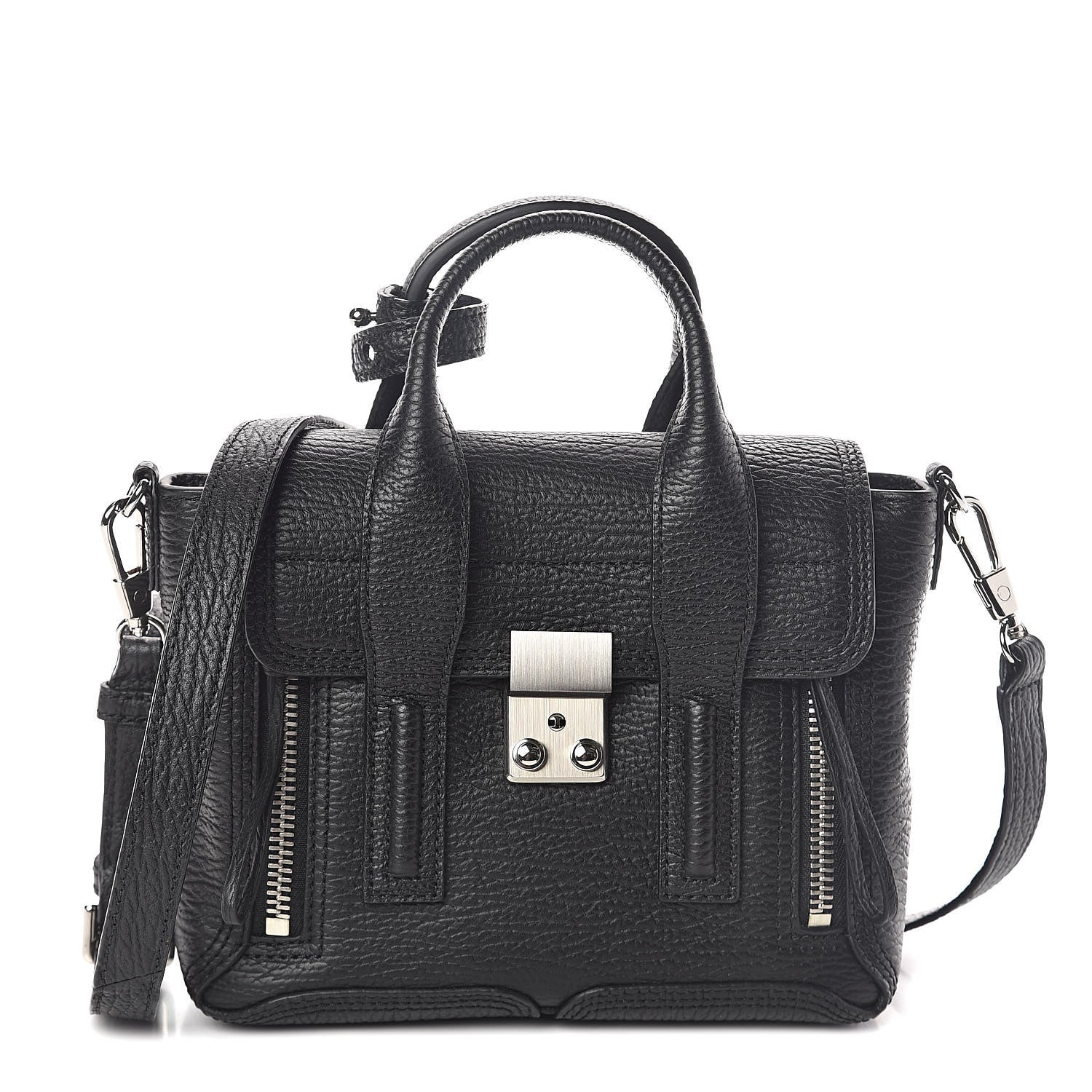 3.1 Phillip Lim 3.1 Textured Calfskin Mini Pashli Satchel Black 1 of 8