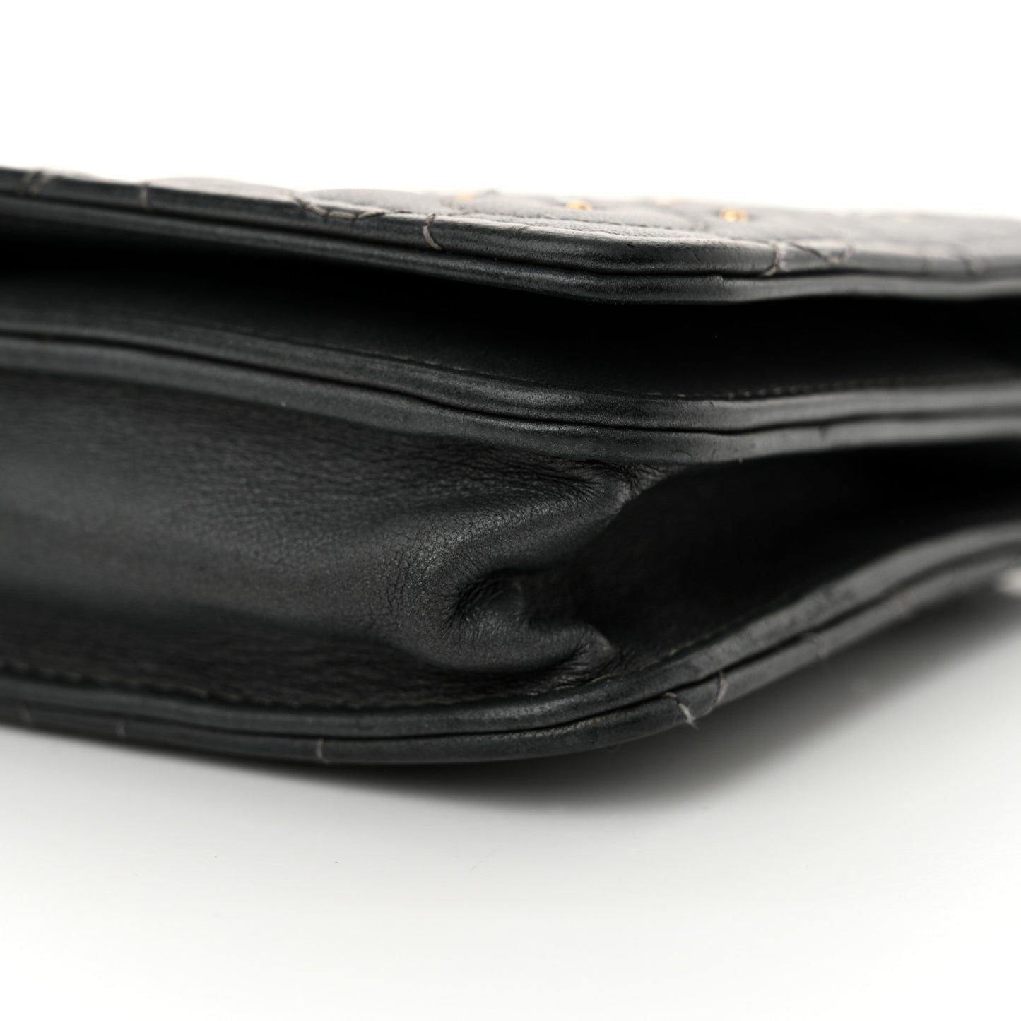 Lambskin Camellia Studded Wallet on Chain WOC Grey