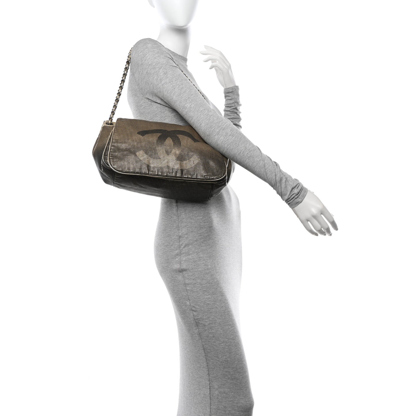 Metallic Lambskin Perforated Hollywood Accordion Flap Bag Gold