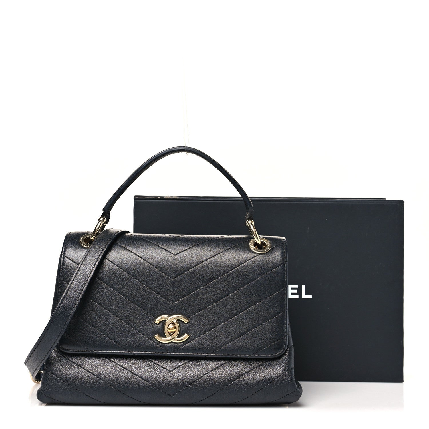 Chanel Grained Calfskin Chevron Stitched Small Chic Top Handle Flap Black 12 of 12