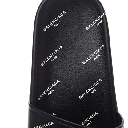 Balenciaga Nappa Allover Logo Embossed Womens Pool Slide Sandals 35 Black White 6 of 9