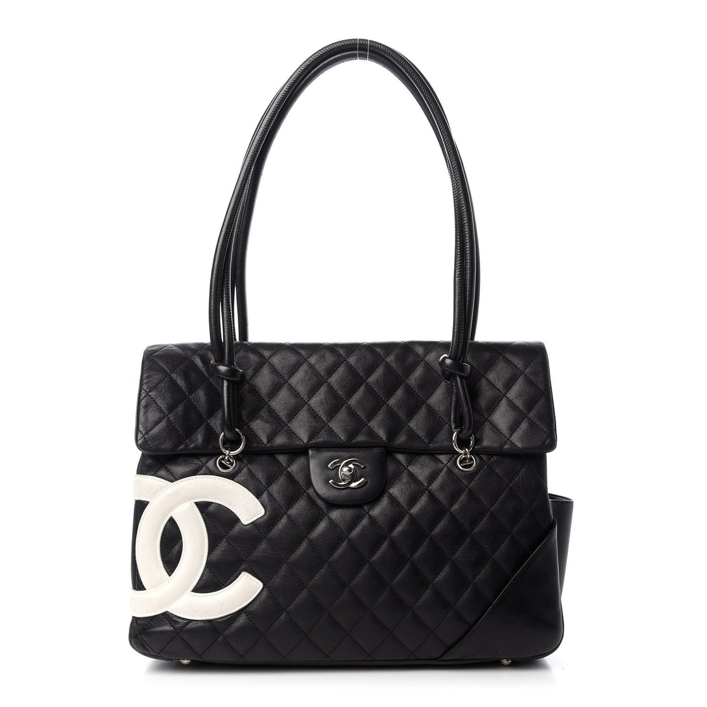 Calfskin Quilted Large Cambon Flap Black White