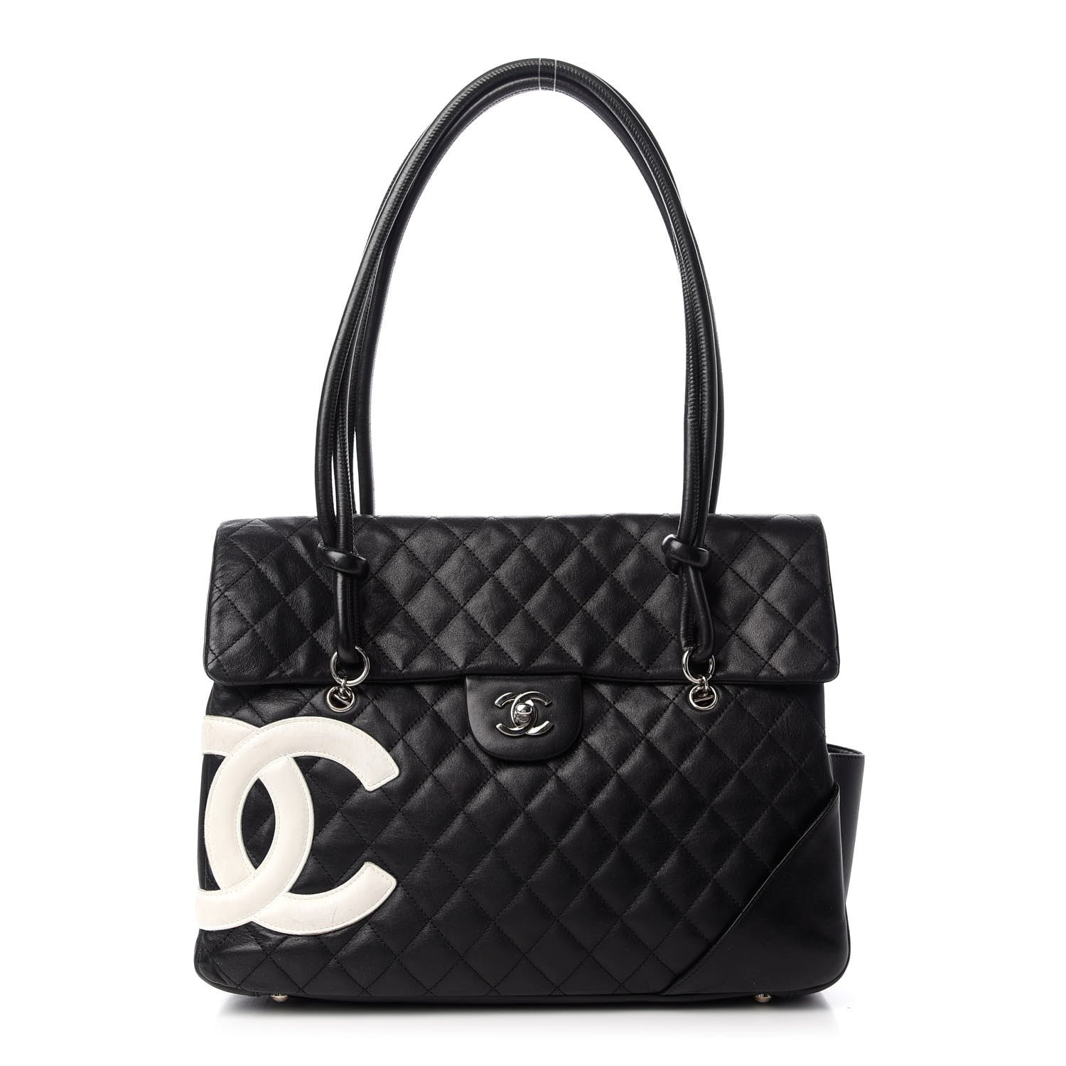 Chanel Calfskin Quilted Large Cambon Flap Black White 1 of 9