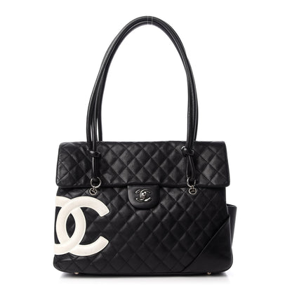 Chanel Calfskin Quilted Large Cambon Flap Black White 1 of 9