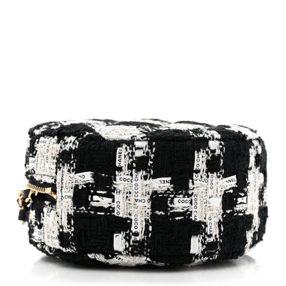 Chanel Tweed Quilted Round Clutch With Chain Black Ecru White 4 of 11