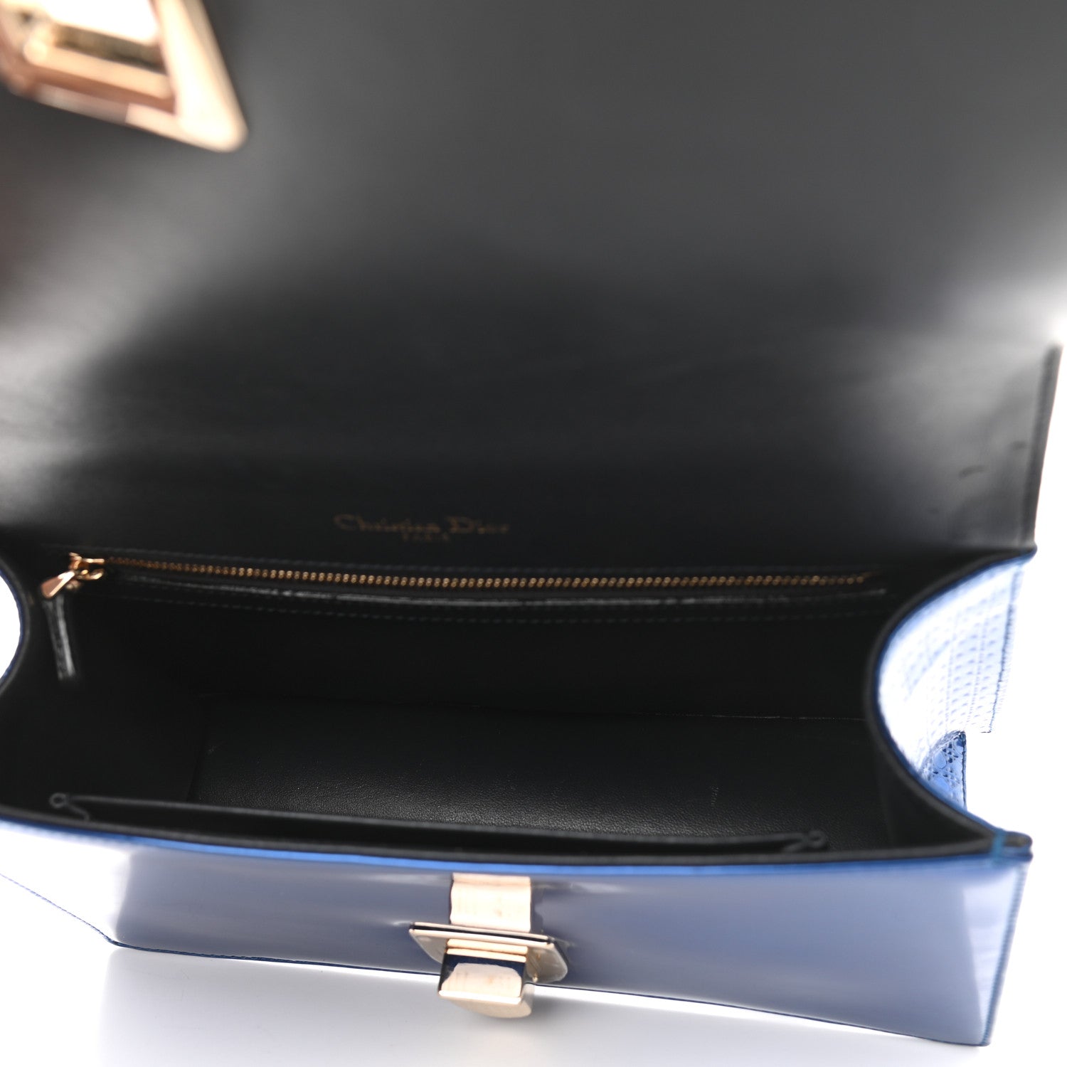 Christian Dior Metallic Patent Micro-Cannage Medium Diorama Flap Bag Blue 4 of 8