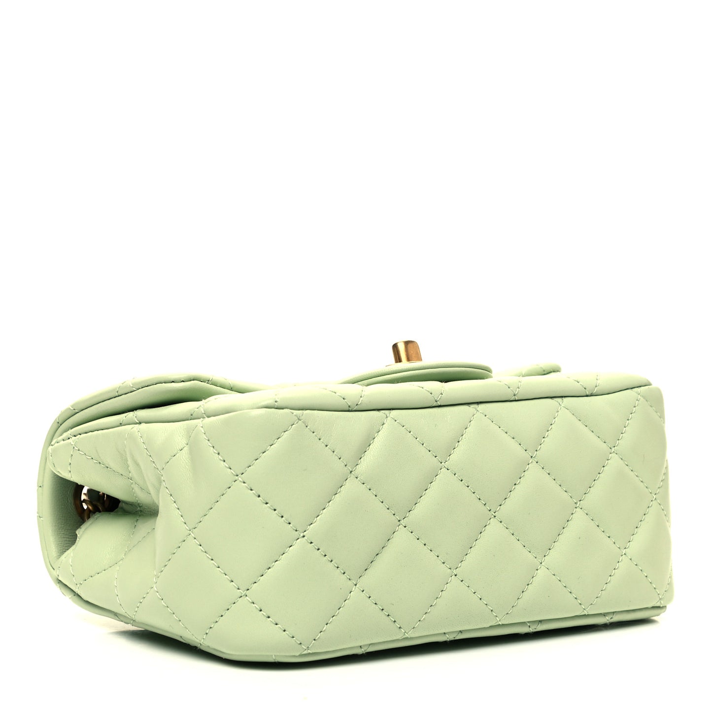 Lambskin Quilted Mini Pearl Crush Flap Light Green