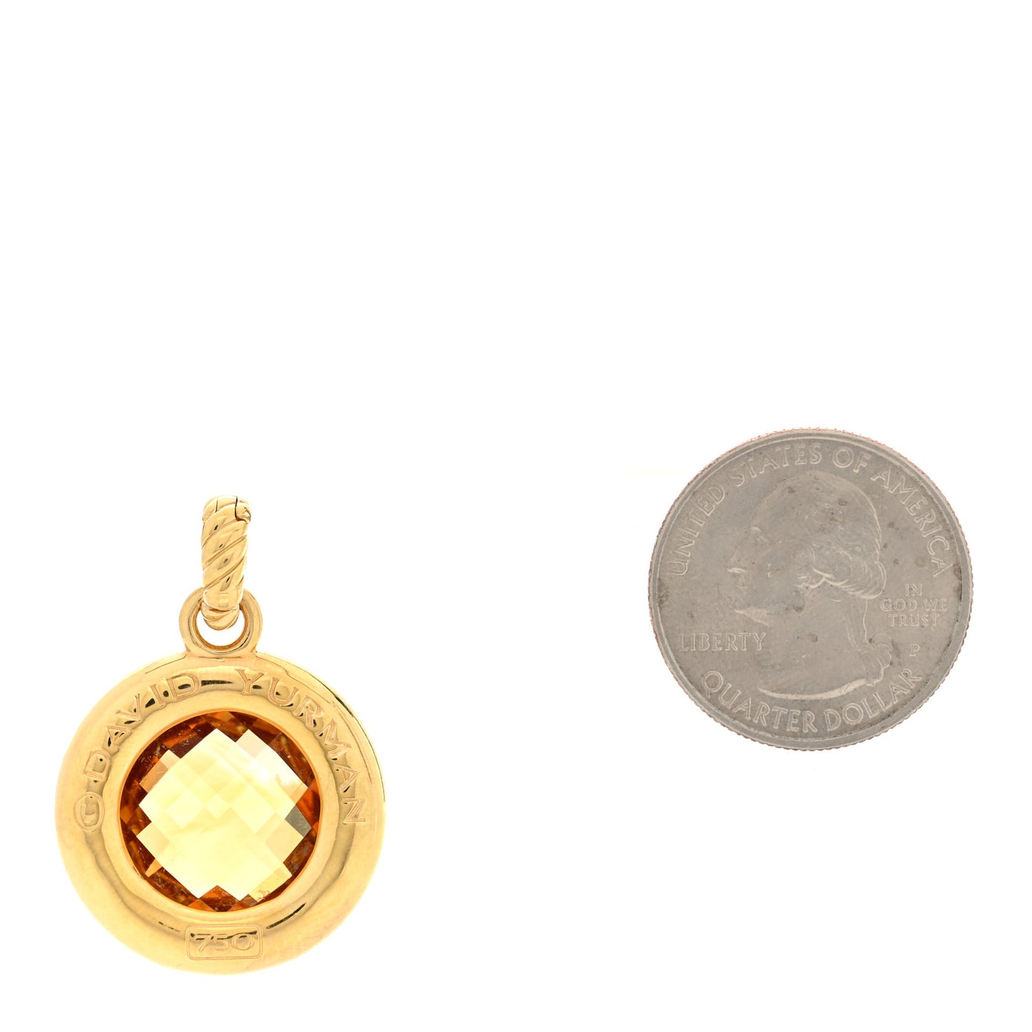 18K Yellow Gold Diamond Citrine 17mm Round Enhancer Pendant